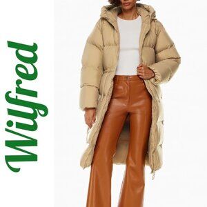 WILFRED ARITZIA LARAMIE Goose Down Long Puffer Coat Hood Beige, Size XS